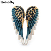 Wuli&baby Classic Rhinestone Angel Wings Brooch Pins 3 Colors 2021 Sparkling Jewelry Gift Feather Designer Brooches