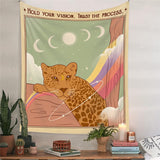 Sun Moon Tarot Tapestry Wall Hanging Boho Tarot Cat Kawaii Room Decor Psychedelic Hippie Tapestry for Kids Room Bedroom Wall Art