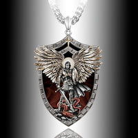 Warrior Guardian Holy Angel Saint Michael Pendant Necklace Men Knight Shield Stainless Steel Necklace for Men Jewelry Gift